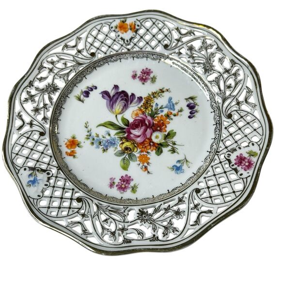 Schumann Dresden Bouquet Pierced Wall Plate 8" Germany Vintage Fine Porcelain - Picture 8 of 8